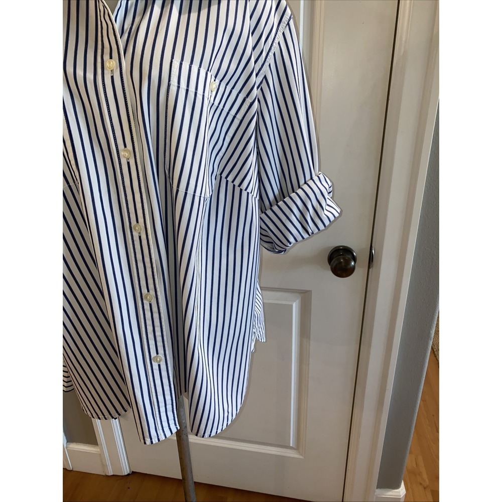 Lauren Ralph Lauren Women's 2X Blue White Striped Button Up Classic Preppy Shirt - Picture 5 of 9